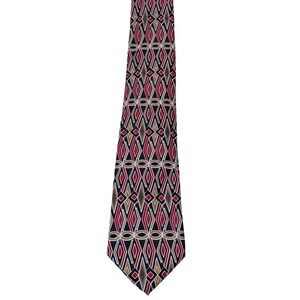 Botany 500 Necktie Mens Red Tan Black Geometric Diamond‎ Pattern Wide Silk-Look
